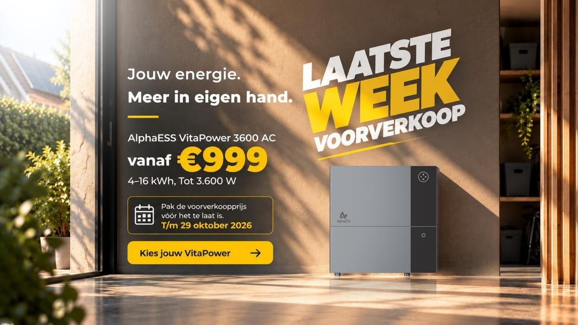 Zonnestroom bewaren voor de avond: AlphaESS VitaPower nog kort voor € 999